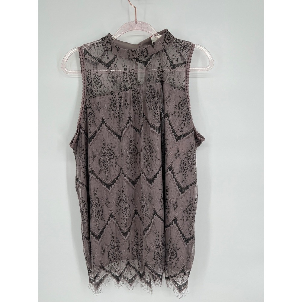 Eve & Maddie Sz XL Lace Sleeveless Top Mock Neck Mauve Festival Party Blouse
